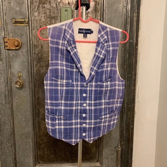Ralph Lauren Jackets & Blazers - Vintage 80s 90s Ralph Lauren Blue label blue and white plaid adjustable vest pre